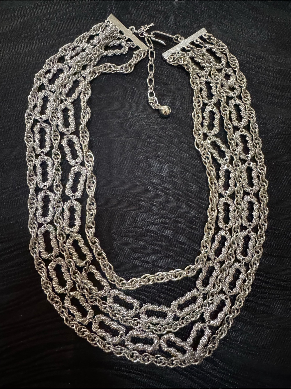 VTG Trifari Silver-Tone Multi Strand Chain Statement Necklace Signed